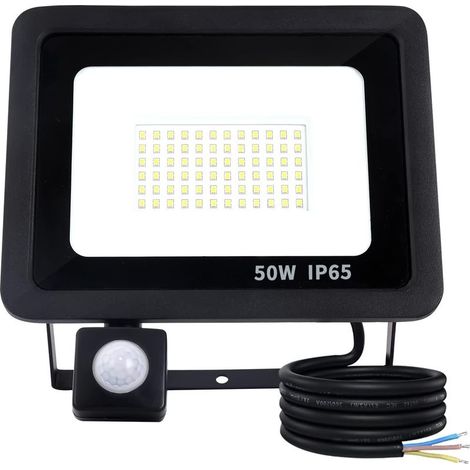 Projecteur LED extérieur 50W avec détecteur de mouvement – 5000 lumens – IP65 étanche – 72 LED – 6500K blanc froid – Angle de détection 180° - 5000LM (1/5)