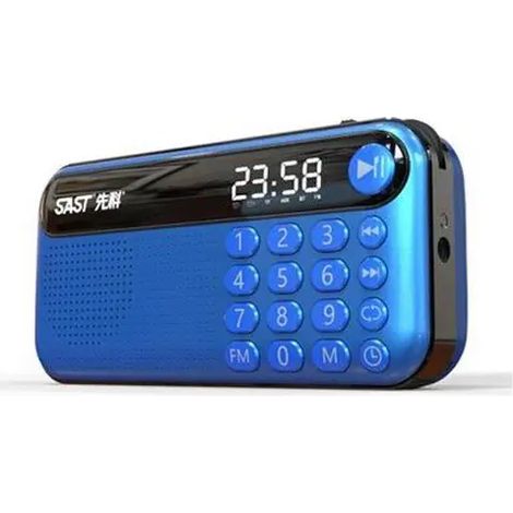 Mini récepteur radio FM portable avec haut-parleur puissant intégré, affichage de l'heure par LED, lecteur de musique USB/carte TF et fonction de mémorisation en cas de coupure de courant. (1/5)