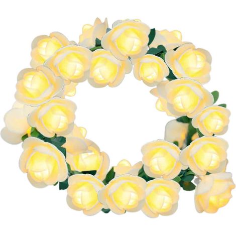 1 Guirlande lumineuse LED, rotin artificiel vert, roses et feuillage, intérieur extérieur, décoration Noël mariage (1/5)