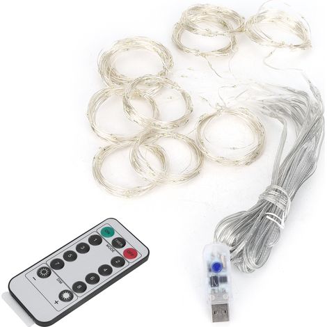 Guirlande lumineuse rideau 3x3m USB 300 LED avec télécommande pour décoration de fête à la maison - Blanc pur (1/5)