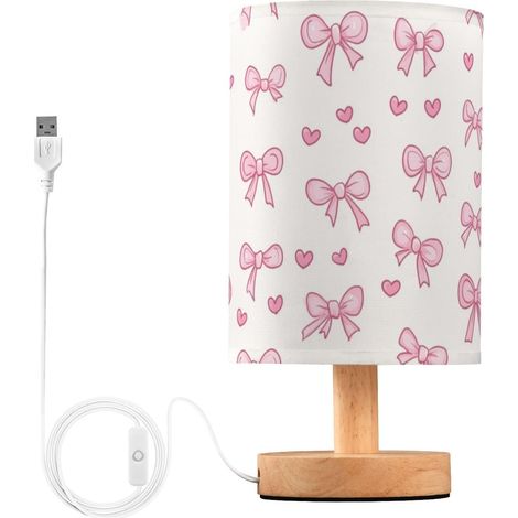 Kcldeci Lampe de chevet avec nœuds roses et cœurs pour chambre à (1/5)