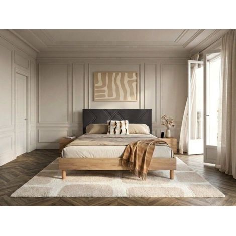BOBOCHIC - Lit MARVIN tissu velours lisse avec lattes massives 140x190 Gris (1/4)
