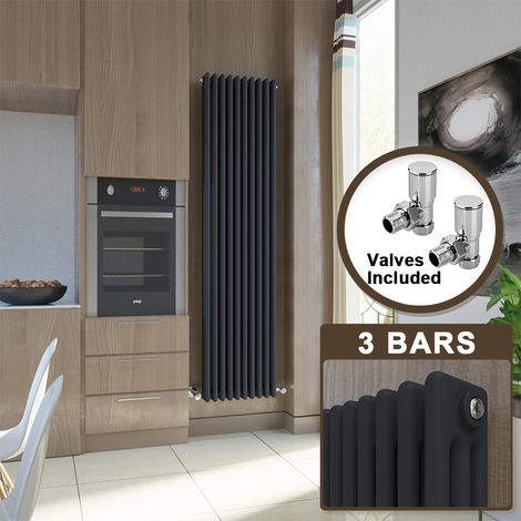 ELEGANT Cast Iron Style Radiator Vertical Radiator 1800 Triple Column Rads Anthracite Radiator 1800 x 470 mm with Valves (1/5)