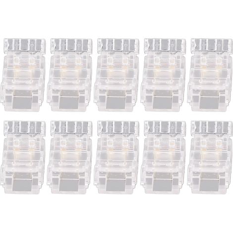 Lot 10 connecteurs 2 broches 8mm – COB LED strip to wire – sans soudure – transparent – école / bureau / maison