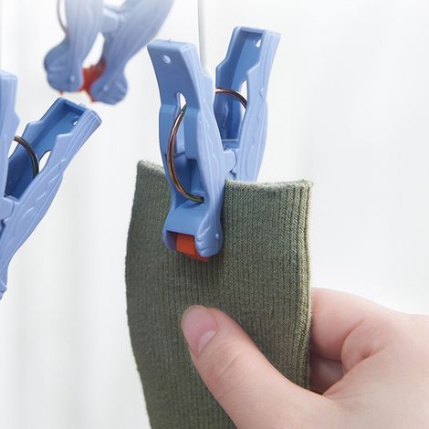 Étendoir à linge pliable en plastique à plusieurs têtes, avec pinces multiples pour chaussettes et sous-vêtements, coupe-vent et multifonctionnel, violet foncé classique, 14 pinces. (1/5)