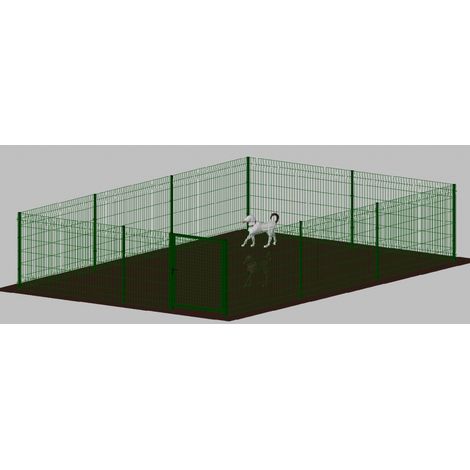 .Recinto-Box Modulare per Cani in Ferro Zincato e Verniciato Verde-con Pali a Tassellare - cm 600x400x122h (1/2)