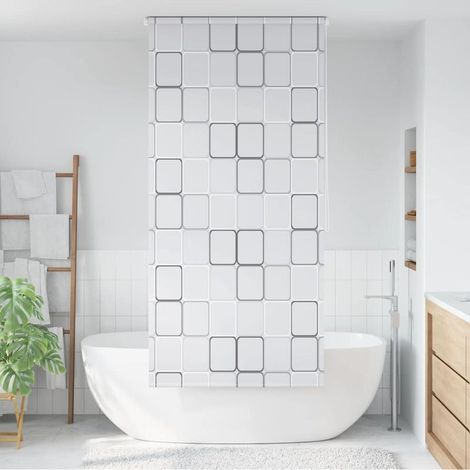 Store enrouleur de douche 80 x 240 cm à motif carré (1/5)