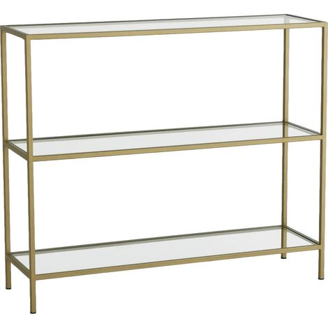 Moderne Eingangs-Konsole aus Metall und Glas mit 3 Ablagen 100x30x85cm Lola - Gold