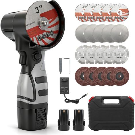 Mini meuleuse d'angle sans fil 16,8 V avec 2 batteries de 2000 mAh, 15 disques à tronçonner et 5 disques abrasifs, batterie flexible de 75 mm, moteur sans balais 19500 tr/min pour couper, polir (1/5)