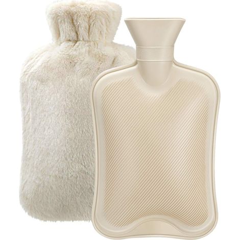 Bouillotte en caoutchouc avec housse souple (2 litres) pour soulager les crampes et la douleur, compresse chaude et froide amovible, chauffe-lit (1/4)