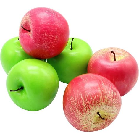 Lot de 6 pommes artificielles réalistes rouges et vertes, fausses pommes décoratives en plastique. (1/5)