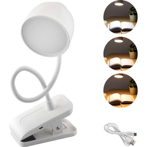 Lampe Bureau LED 5W Blanc Dimmable CCT, USB-C, Pince, Chevet, Travail, 3000K 4500K 6000K (1/5)