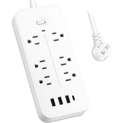 Multiprise US avec 6 prises et parasurtenseur, 3 ports USB et 1 port de charge de type C