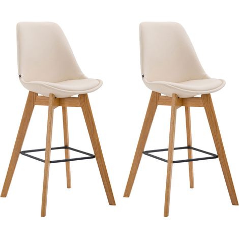 Juego de 2 taburetes de bar de estilo escandinavo con respaldo de piel sintética color crema y estructura de madera natural 100005903 (1/5)