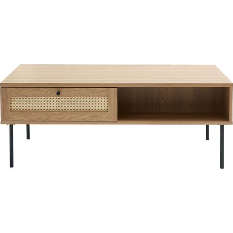 Table basse 2 tiroirs en bois et métal - Bois clair - RINTO (1/5)
