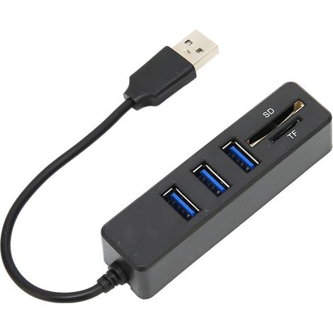 Concentrador USB 2.0, lector de tarjetas de memoria, transferencia de alta velocidad, plug & play, fácil acceso, divisor USB negro (1/5)