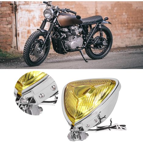 Phare avant triangulaire vintage moto, lentille jaune 12V 55W, filetage M10 pour ATV et modèles classiques