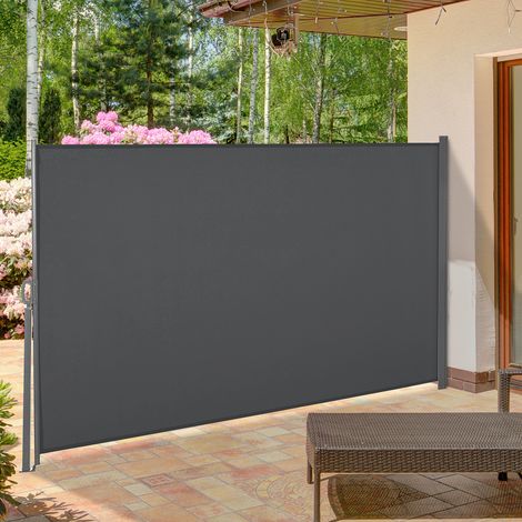 Store latéral brise-vue paravent rétractable 3 x 1.6 m métal polyester imperméable anti-UV haute densité 180 g/m² gris