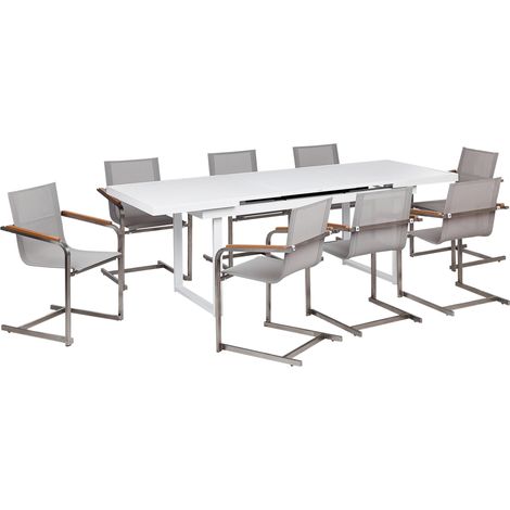 Conjunto de jardín 8 plazas muebles de exterior de aluminio acero inoxidable blanco y beige Valcanetto/Cosoleto (1/5)