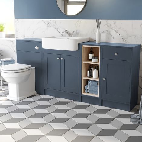 Vanity Unit Back To Wall Toilet Shelf Storage Combination Blue Furniture 1820mm (1/5)