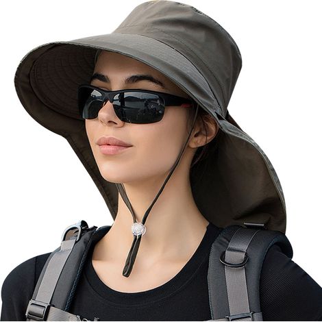 Chapeau De Soleil À Bord Large Avec Rabat De Cou - Protection Uv Respirant Pour Jardinage Et Randonnée - Chapeau Pliable Avec Ouverture Pour Queue De Cheval - 1 Pièce (1/5)