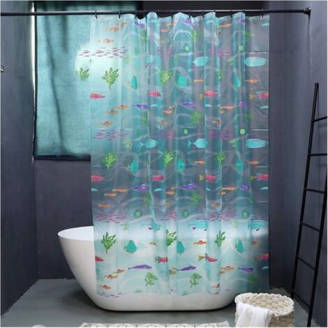 (Taille : 180 x 200cm)Rideau De Douche Translucide Bleu, Rideau De Douche Imperméable EVA, Rideau De Séparation De Salle De Bain, Monde sous-Marin (1/5)