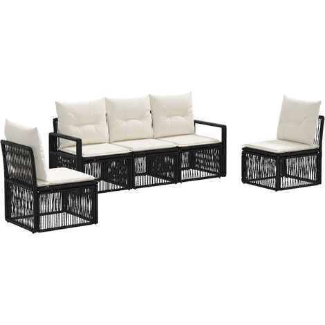 Gartensofa-set 5 pcs Schwarz Poly-Rattan vidaXL