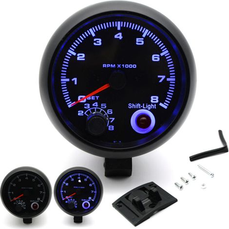 Tachymètre universel noir pour voiture de 3,75 pouces avec voyant bleu de changement de vitesse 0-8000 tr/min (1/5)