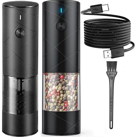 Ensemble de 2 moulins à sel et à poivre électriques rechargeables par USB avec LED chaude et mouture réglable. (1/5)