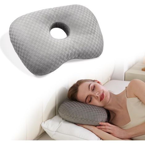 Oreiller pour piercing d’oreille avec trou, conçu pour la CNH, les douleurs auriculaires, inflammations et escarres de pression, idéal pour dormeurs sur le côté. Oreiller en coton et polyester, lavabl (1/5)
