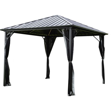 HOME DELUXE - LED Solar Pavillon - AZUR, Maße: 300 x 270 cm - inkl. LED Beleuchtung und Vorhänge, Gestell: Aluminium I Terrassenüberdachung Pergola Sonnenschutz Gartenpavillon Aluminium Partyzelt Out (1/5)