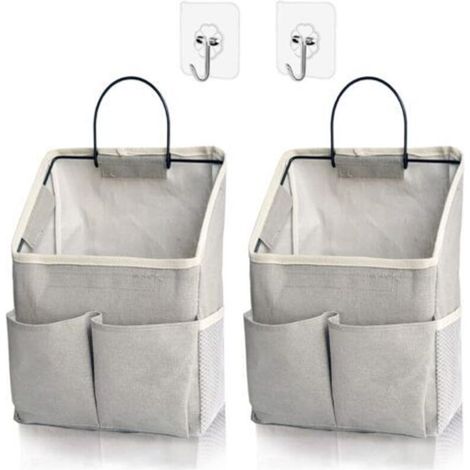Lot de 2 sacs de rangement muraux, organiseur mural avec poches, panier de rangement suspendu pour dortoir, salle de bain, chambre (gris amélioré) (1/4)
