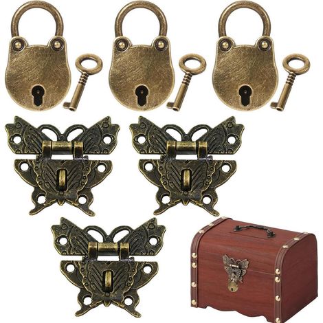 Lot de 3 cadenas vintage avec clés et loquets pour boîtes en bois