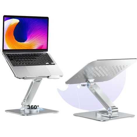 Supporto per laptop, altezza regolabile, design girevole a 360°, argento (1/2)