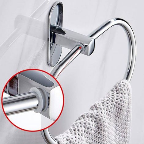 Porte-Serviettes - Rond - Acier Inoxydable - Fixation Autocollante Sans Perçage - Pour Salle De Bain - 1 Pièce (1/4)