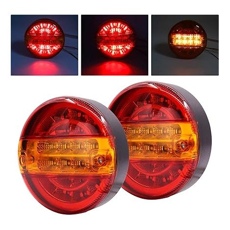 feu arrière de remorque, 20 LED rondes feux de freinage hamburger feux arrière de camion étanches feux arrière indicateur lampe 12V 24V pour camion remorque camion caravane van (1/5)