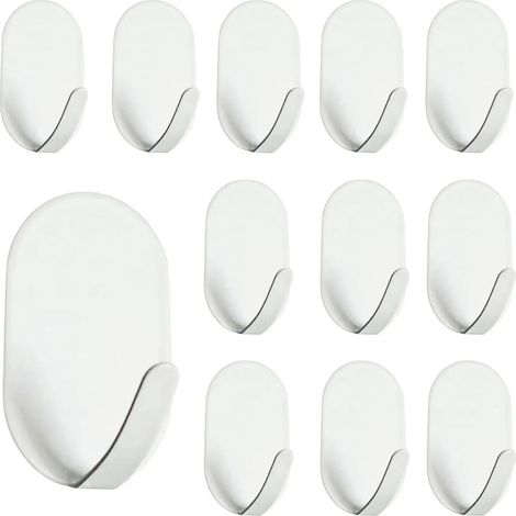 Ganchos autoadhesivos para toallas, paquete de 12 unidades, ganchos específicos para baño, aptos para baños, aseos y cocinas (blanco). (1/3)