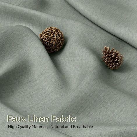Rideau de douche élégant vert sauge aspect lin, 180 x 180 cm avec pompons et 12 crochets Beige (1/4)