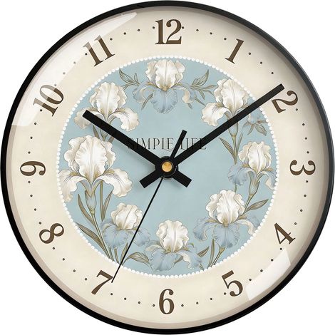 Horloge murale florale vintage élégante (20 cm), silencieuse, décoration artistique, cadeau de pendaison de crémaillère original. (1/5)