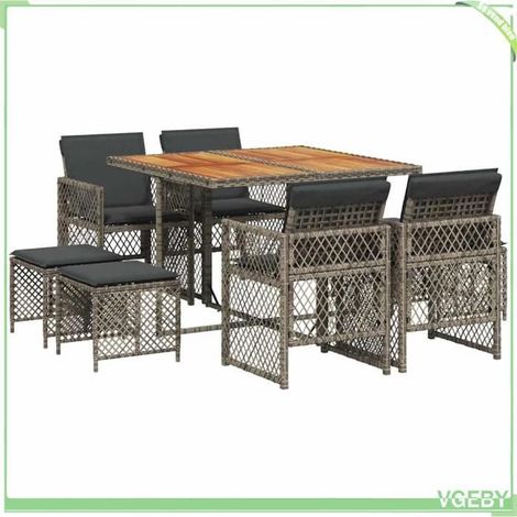 Ensemble salle à manger jardin 9 pcs - FAFEICY - 3210782 - résine tressée gris - table acacia - dossiers rabattables (1/5)