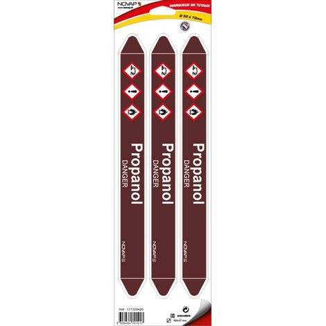 Planche de 3 marqueurs de tuyauterie 355 x 37 mm pour Ø 50 à 70 mm - Propanol - 4701417