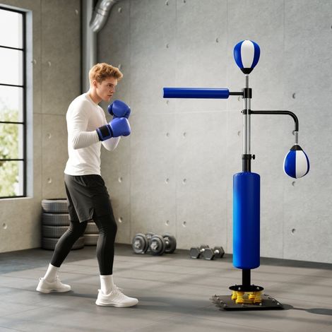 Box de reflejos 107 x 36 x 140-205 cm en acero azul, altura regulable para entrenamiento – MEUBLIV (1/5)