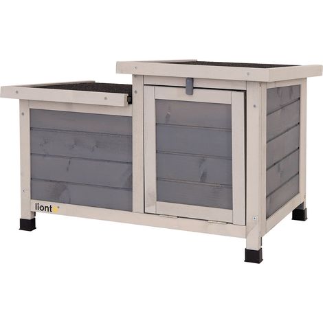 lionto Kaninchenstall Kleintierhaus Nagerhaus Kleintierstall aus Holz Grau 70x43x45 cm (1/5)