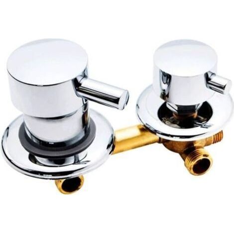 Robinet de douche en laiton à trois voies, 10 cm – Double commande eau chaude/eau froide – Filetage G1/2, installation facile – Cartouche en céramique durable (1/4)