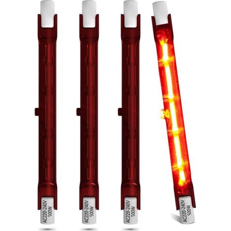 Lámpara calefactora infrarroja de cuarzo, 500W 240V R7s, lámpara calefactora halógena regulable (paquete de 4) (1/4)