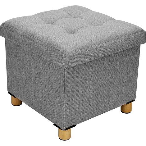 Storage Stool 38X38X32cm Storage Box Cotton Ottoman 4 Wood Legs Footstools With Storage Space (Dark Gray, 38x38x32cm) (1/5)