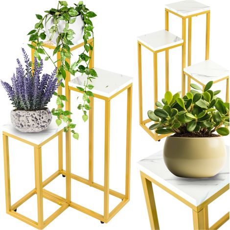 Soporte de flores de metal para plantas en maceta, estilo loft de varios niveles, 3 estantes (1/5)