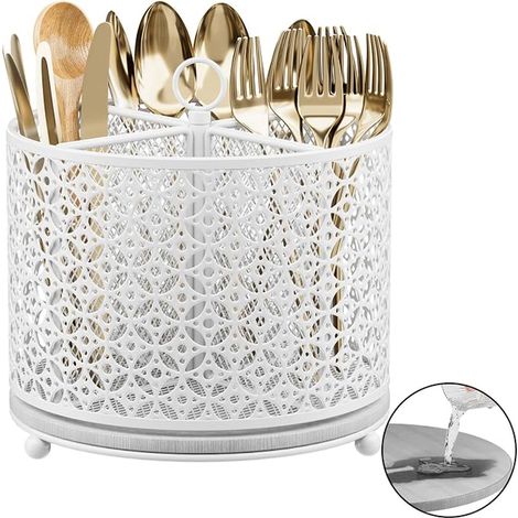 Kitchen Utensil Holder Rotating Quick Dry Utensil Holder Cutlery Organizer with Compartments Raised Cutlery Holder with Handle for Kitchen Worktop Party Table (1/5)