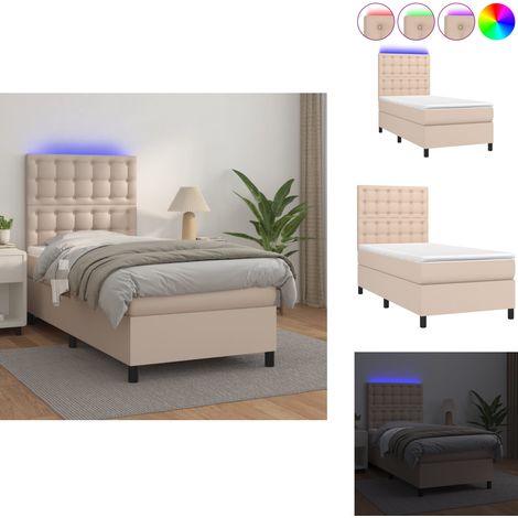 Sommier à lattes de lit avec matelas et LED Cappuccino 90x190cm - Lit Capitonné - Lit Avec Éclairage Led - Lit Design - Lit Double - Sommier Tapissier (1/5)
