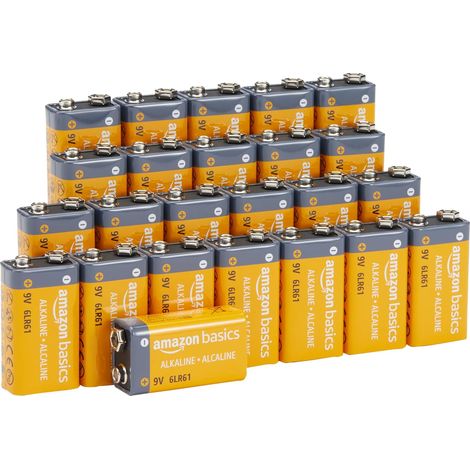 Lot de 24 piles alcalines 9 V, 9V/6LR61, durée de conservation de 5 ans, pour détecteur de fumée/CO, électroniques et audio (1/5)